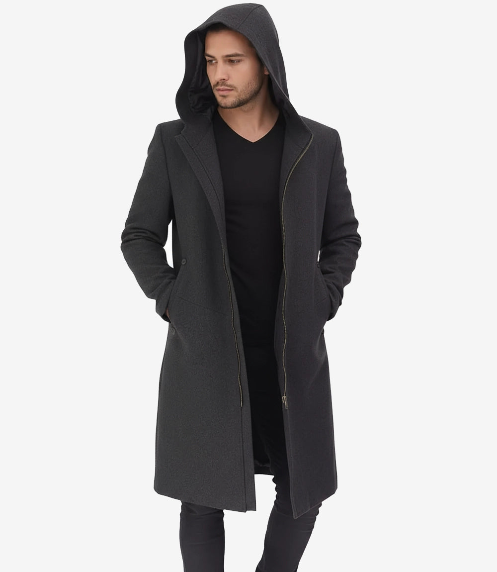 manteau en laine gris à capuche