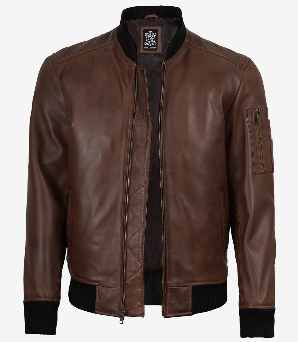 Blouson en Cuir d'Agneau pour Marron Cognac Homme en Cuir