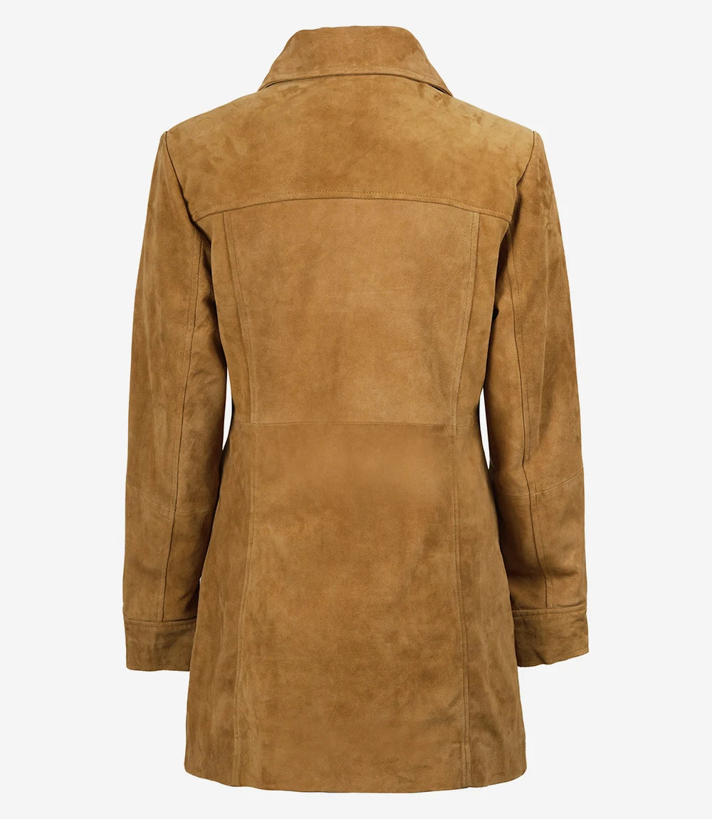 Manteau de voiture en daim marron pour femme