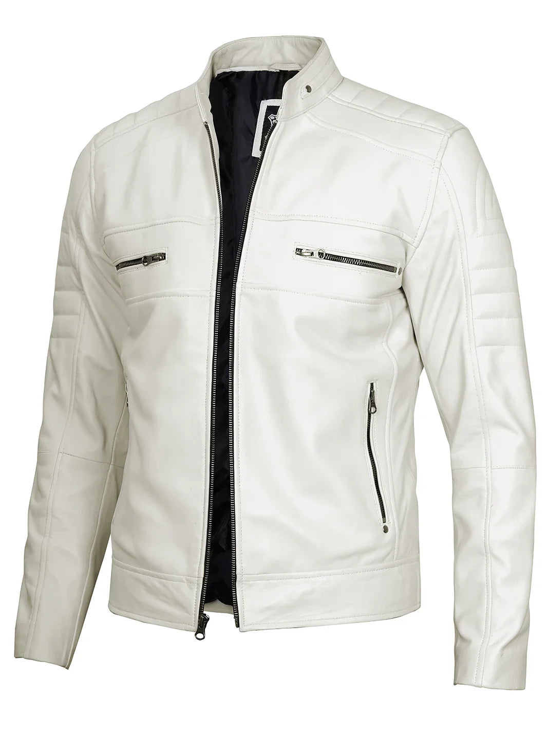 Veste blanc cassé en cuir véritable