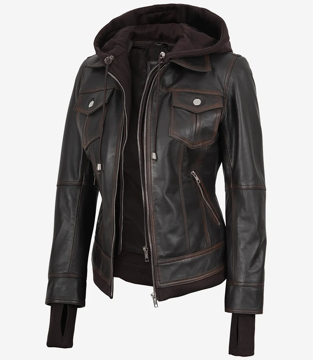 veste en cuir a capuche
