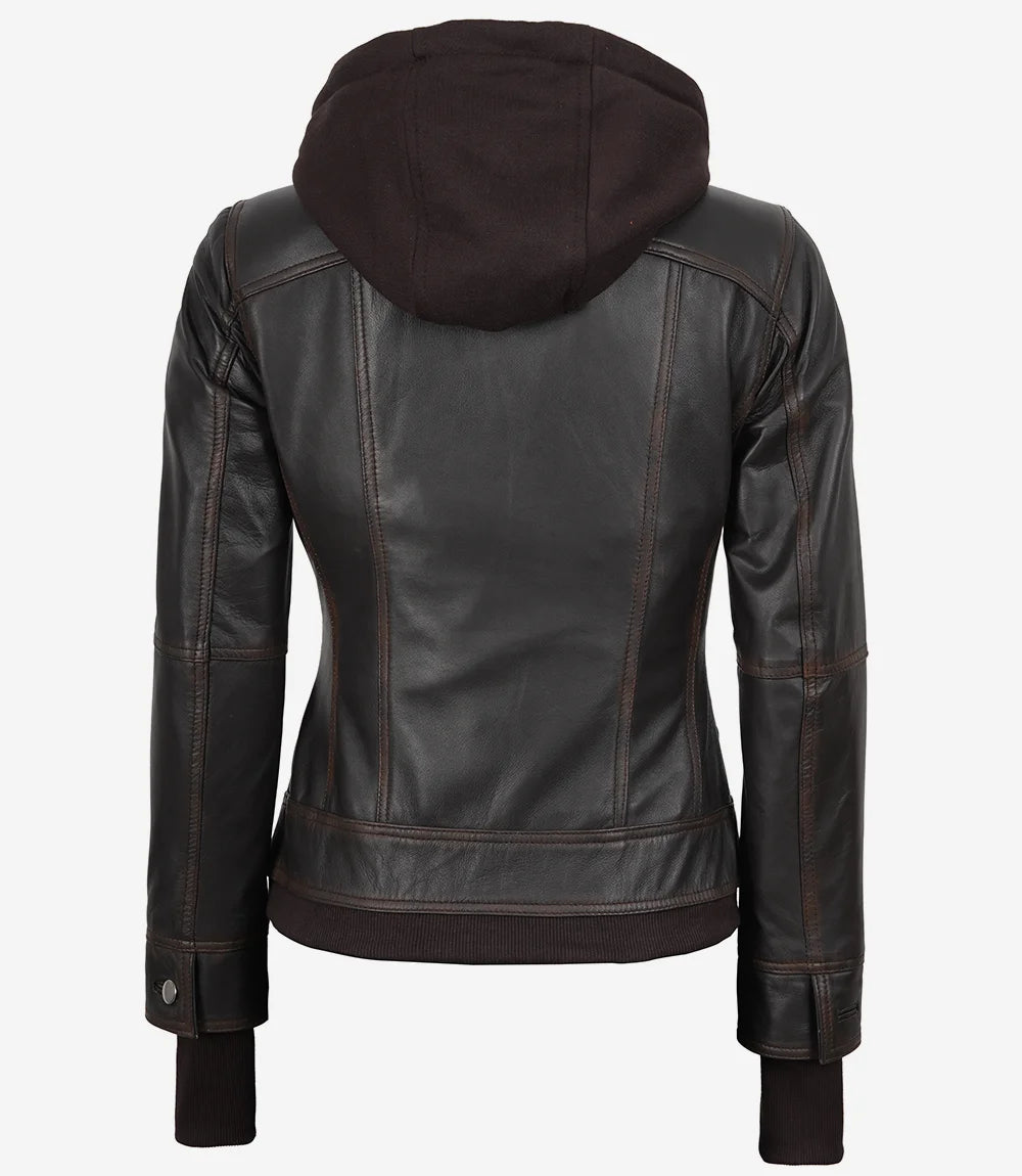 veste en cuir a capuche pour femme