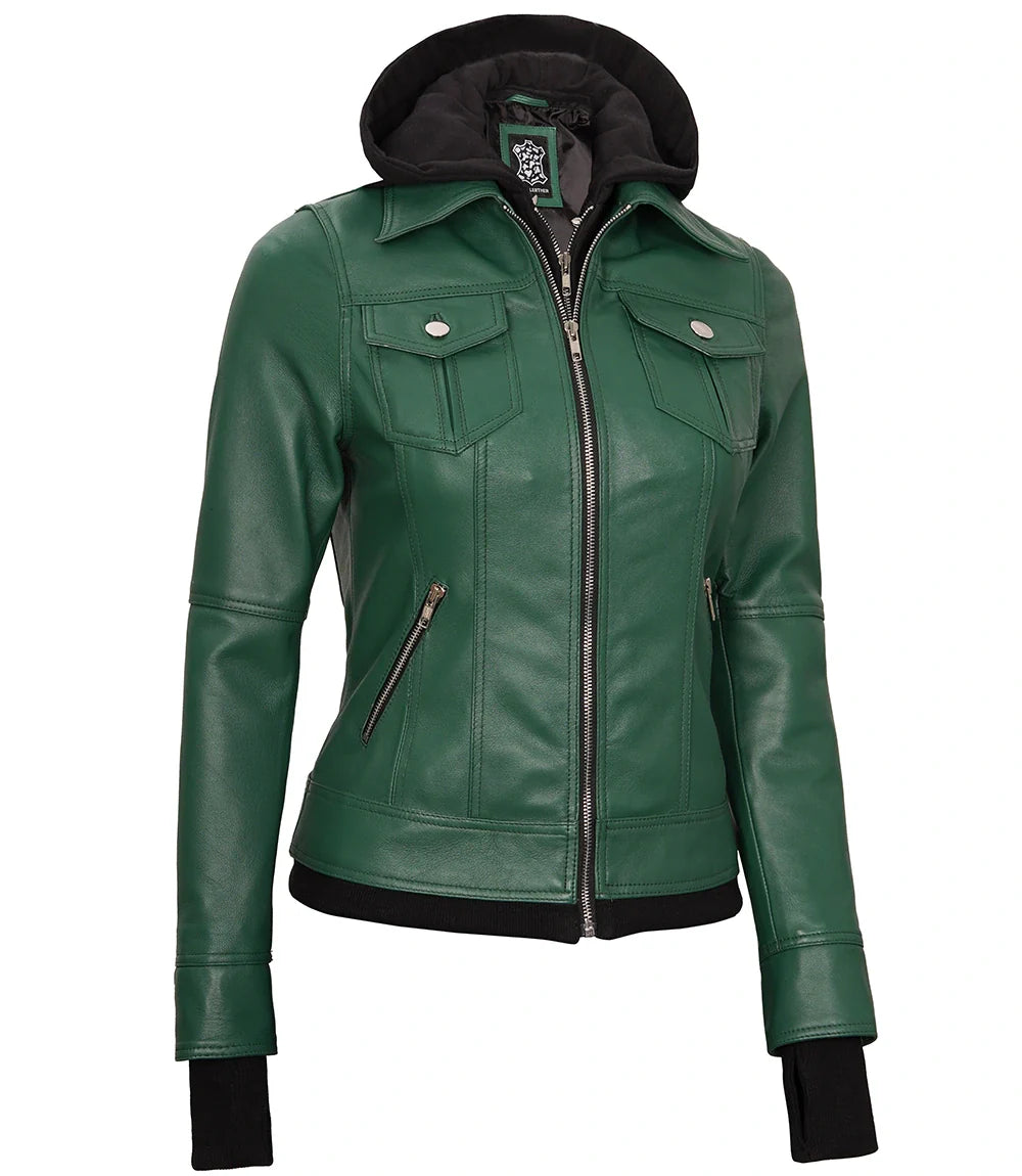 veste à capuche en cuir pour femme