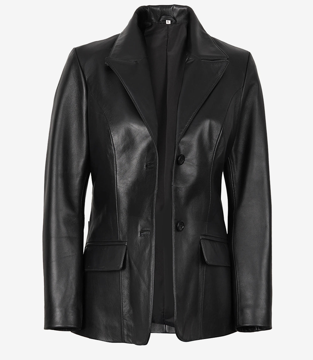 Blazer en cuir noir femme