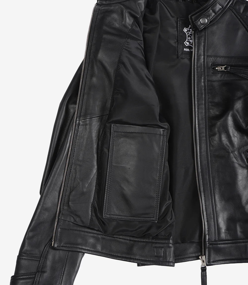 Johnson Blouson Café Racer En Cuir Noir Pour Femme
