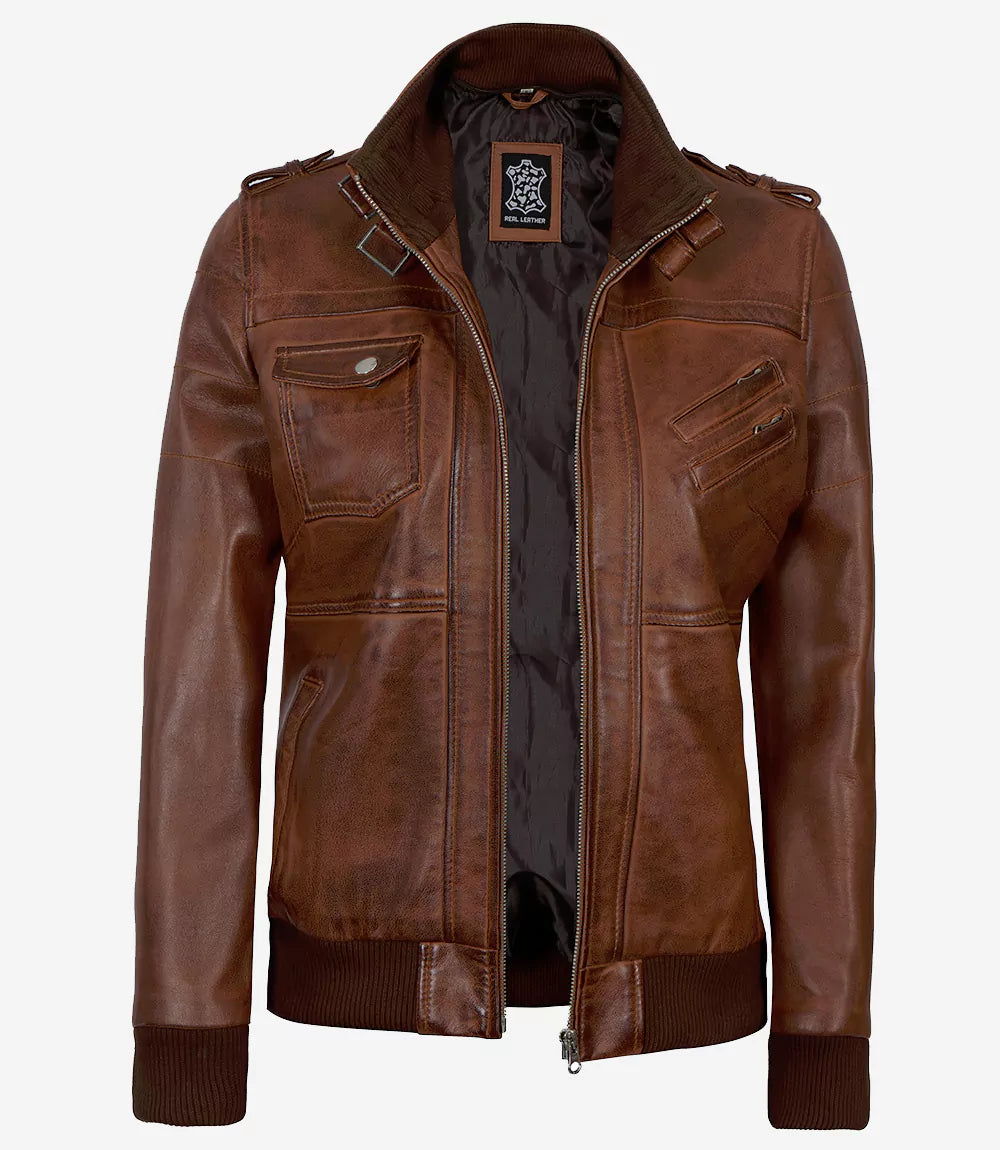 Veste en cuir à capuche pour femme