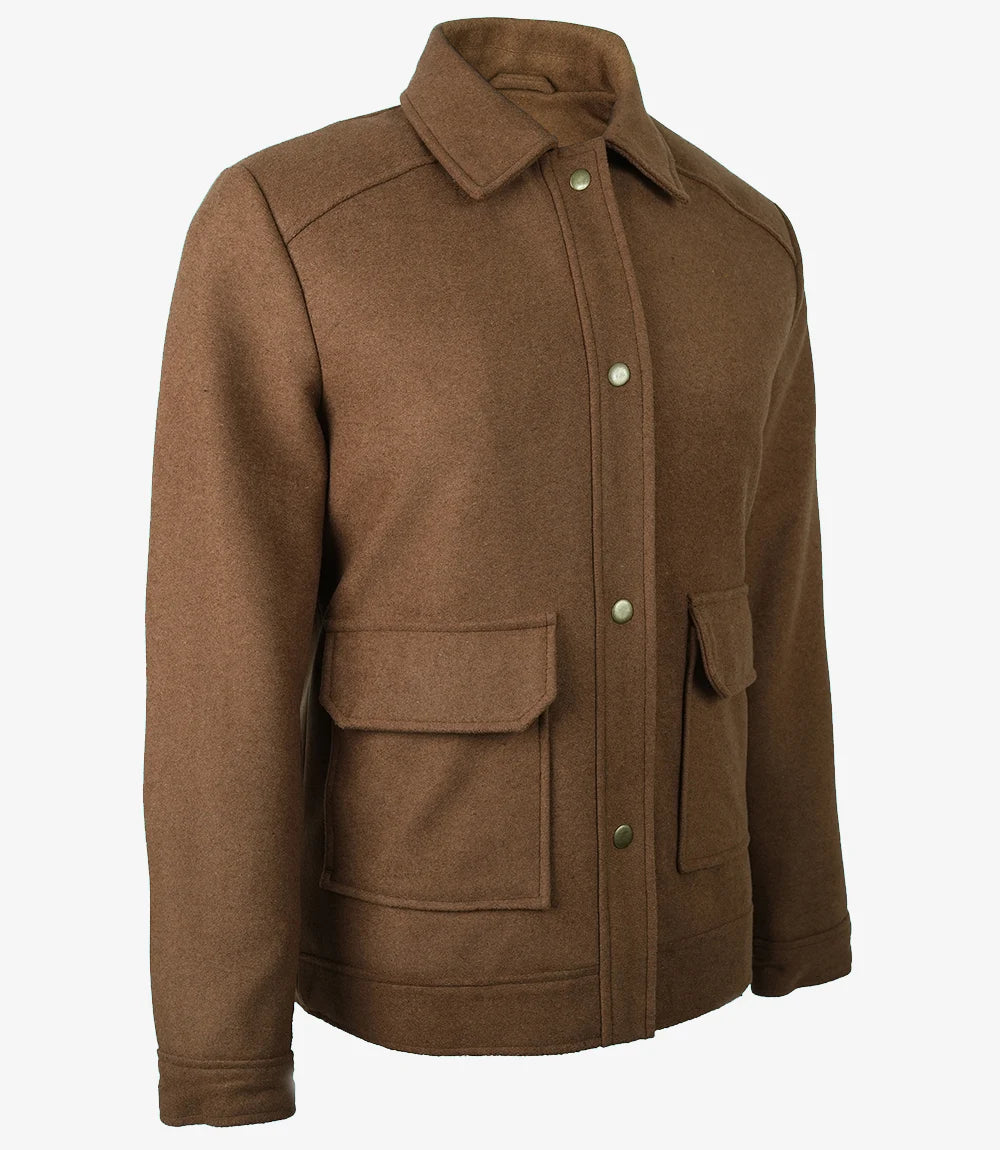 Marron Trucker Veste En Laine