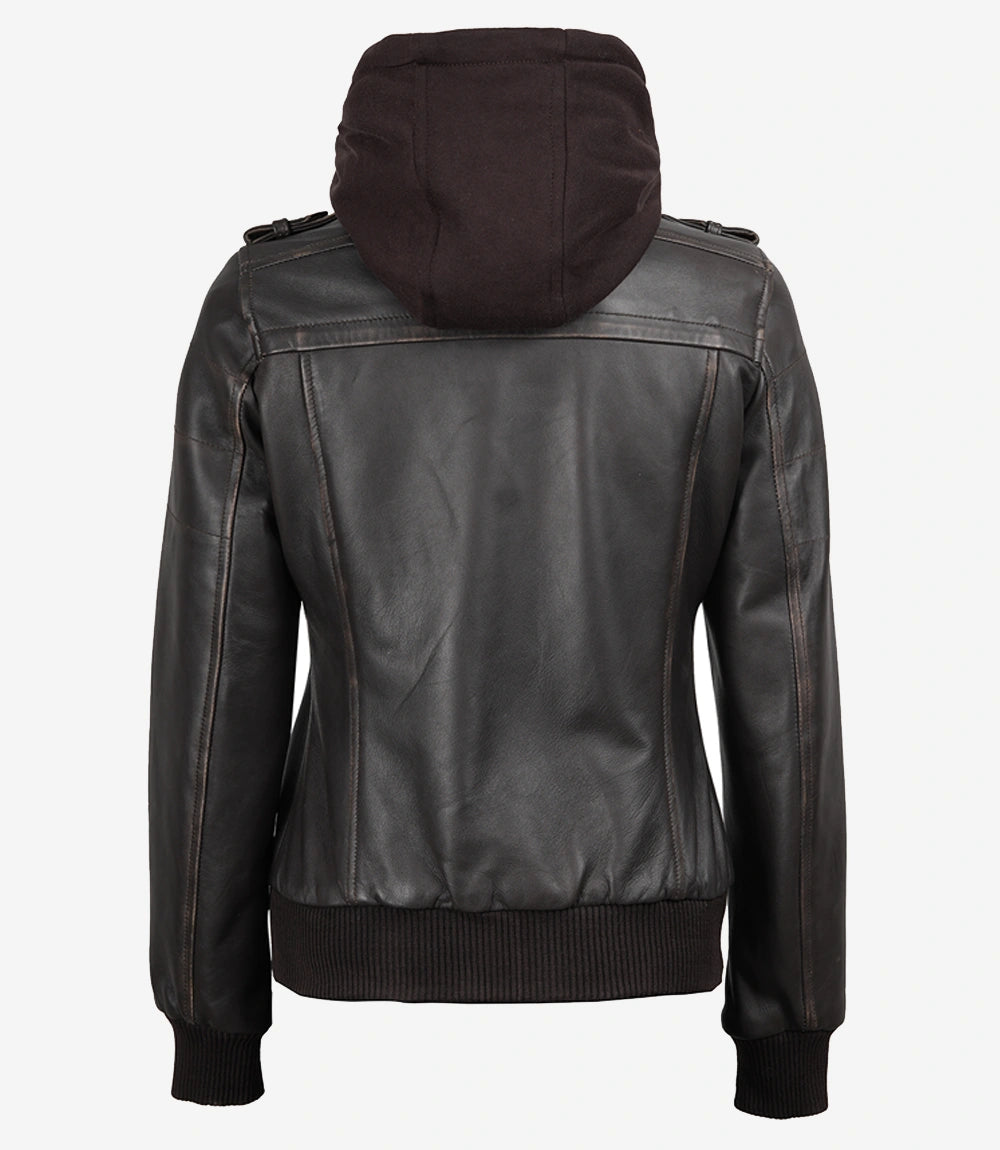 Veste en cuir à capuche