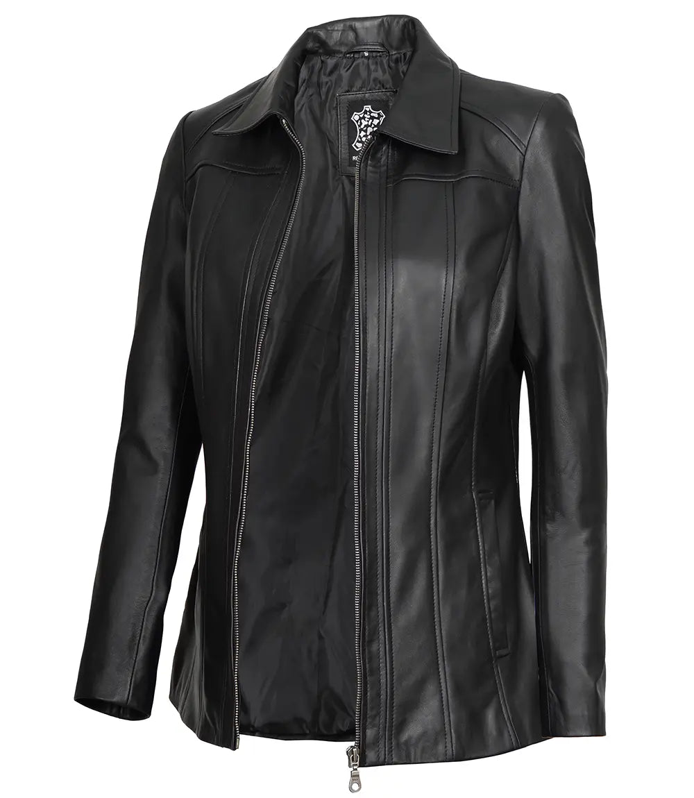 manteau de voiture 3/4 en cuir pour femme