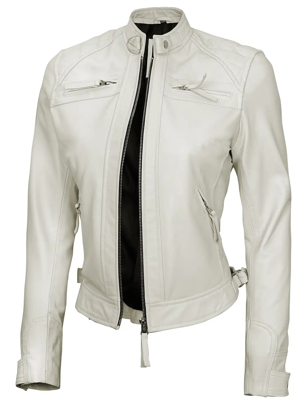 Veste en cuir femme blanc cassé